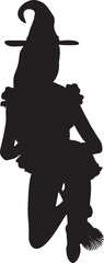 Witch on broom silhouette. Detailed silhouette of with woman flying on broom illustration. - 790547817