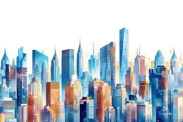 : A 3D vector representation of a city skyline, with towering skyscrapers symbolizing thriving...