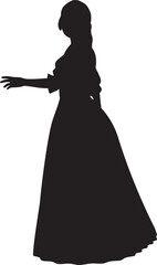 Woman in ball gown silhouette. Detailed silhouette of a woman in ball gown illustration. - 790548229