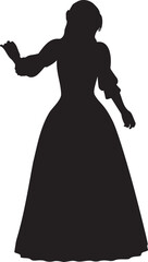 Woman in ball gown silhouette. Detailed silhouette of a woman in ball gown illustration. - 790548289