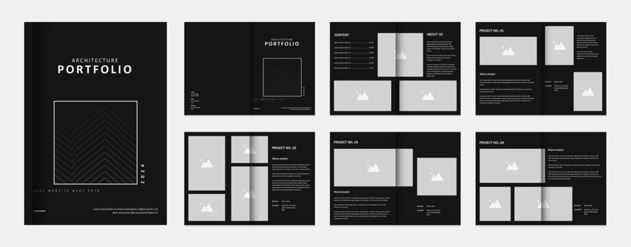Architecture portfolio presentation, architecture portfolio layout design template for print, a4 size booklet template for architecture and interior design.	