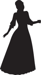 Woman in ball gown silhouette. Detailed silhouette of a woman in ball gown illustration. - 790548403