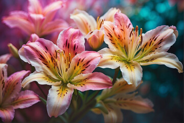 Alstroemeria Lilly flowers against a softly blurred backdrop colorful beautiful floral wallpaper