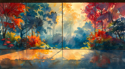 Day to Night Shift: Panoramic Watercolor Illustrating Indoor Light Distortion