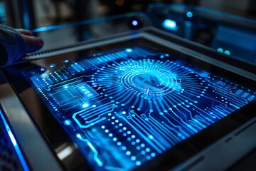 : A biometric scanner glowing with a unique pattern, symbolizing secure access.