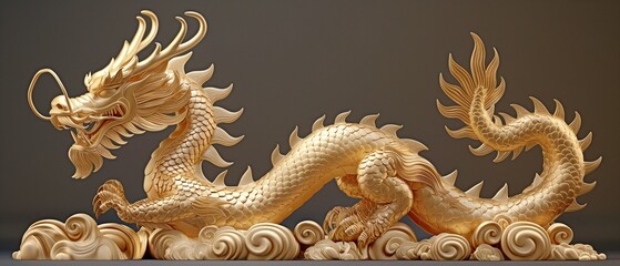Obraz premium Chinese dragon, enormous and golden.