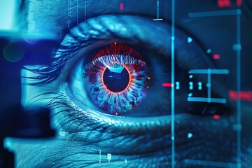 : A biometric security system scanning a person's retina for identification.