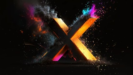 letter X with 3d art and multicolor powder explosion, seamless Animation video background in 4K Resolution - Powered by Adobe