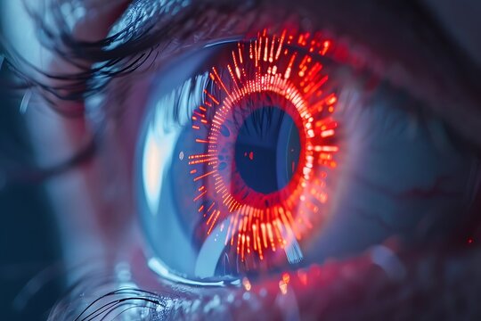 : A biometric security system scanning a person's retina for identification.