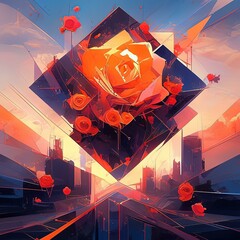 a digital painting of a rose in a city