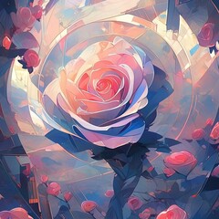 a rose that is in the middle of a painting