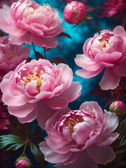 Pink Peony flowers against a softly blurred backdrop, soft roses floral spring wallpaper