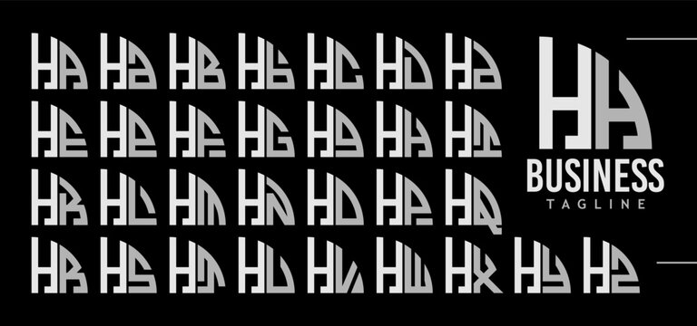 Simple line quadrant circle letter H HH logo design bundle