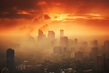 Fototapeta na wymiar Air pollution caused by burning fossil fuels choked the skies of major cities, making it difficult to breathe and causing respiratory illnesses