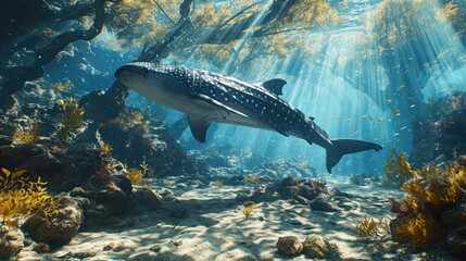 Fototapeta premium Sunlit Whale Shark Sanctuary