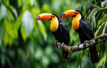 Vibrant Toucans in Lush Forest