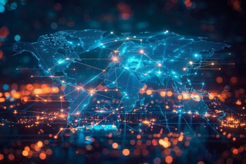 Obraz premium Digital map of world network created with generative ai
