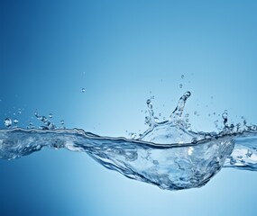  Water splash isolated on a white and blue gradient background.  Making it a visually captivating image that evokes a sense of freshness and purity.