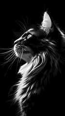 Black and white photography, side view profile portrait of a cat