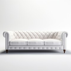 Classic White Tufted Leather Sofa