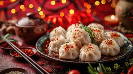 Traditional Chinese Dumplings for Mid autumn Winter Solstice and Chinese New Year with Symbolic FU Characters for Prosperity