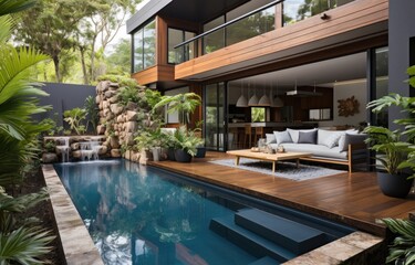 Modern Home with Pool and Lush Garden