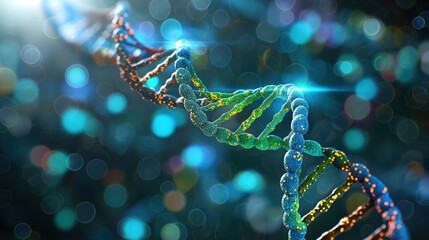 Colorful DNA Helix Structure against a Bokeh Background in Vivid Detail