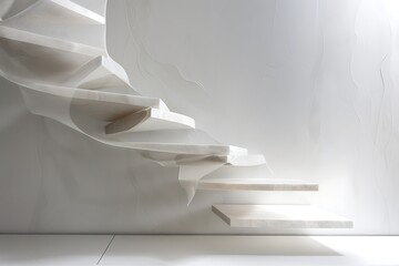 : A minimalist and abstract staircase with delicate handcrafted elements, inviting exploration and interaction.