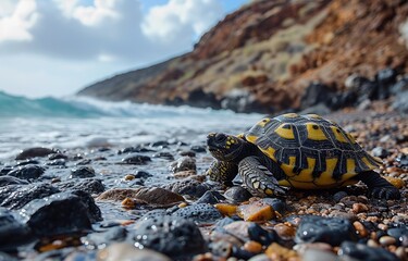 Obraz premium Tortoise on a Rocky Shore