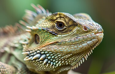 Fototapeta premium Vivid Green Iguana Portrait
