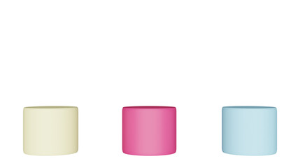 three different colored vases are shown in a row