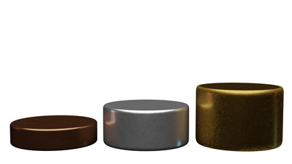 a group of three different colored containers