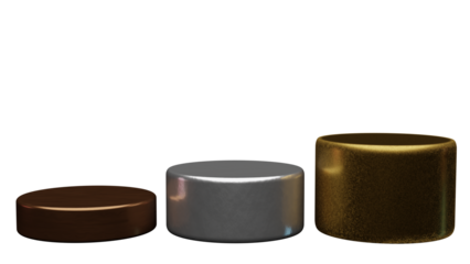 a group of three different colored containers