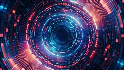 Obraz premium Abstract digital background with a futuristic glowing circular tunnel and binary code pattern