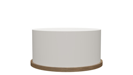 a white cake with a wooden base on a white background