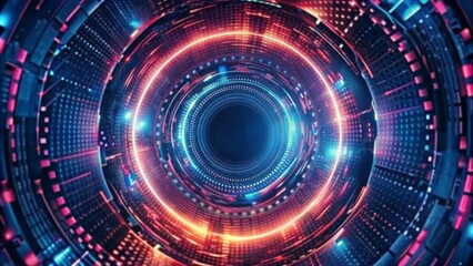 Obraz premium Abstract digital background with a futuristic glowing circular tunnel and binary code pattern