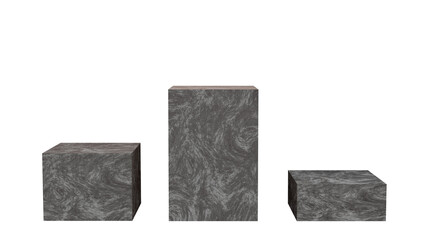 a set of three marble blocks on a white background