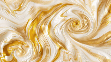 Luxurious fluid art with swirls of gold and cream, simulating the gentle swirls of a vanilla and gold marble. Elegant and timeless.