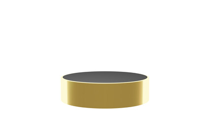 a gold and black round object on a white background