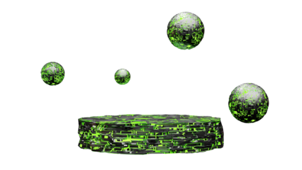 a group of green eggs floating in the air