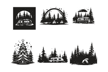 Set of Camping tent and bus silhouette, Camping gear,
Tent set,
Outdoor essentials,
Camping equipment,
Silhouette art,
Camping supplies,
Adventure gear,
Tent and bus combo,
Outdoor silhouette,
