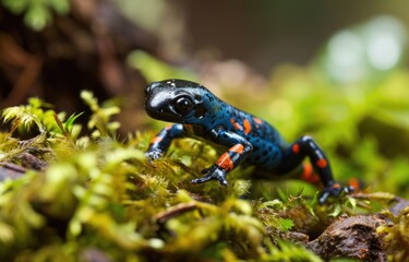 Vibrant Blue Poison Dart Frog in Natural Habitat