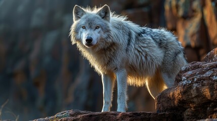 Obraz premium Majestic Gray Wolf in Sunlight