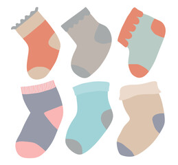 Set of cute baby socks clipart. 