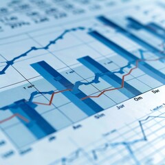 A graph with a red line and blue line showing a downward trend. The graph is on a piece of paper