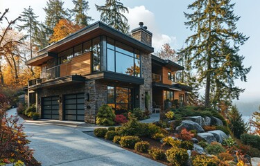 Fototapeta premium Modern Luxury Home in Autumn