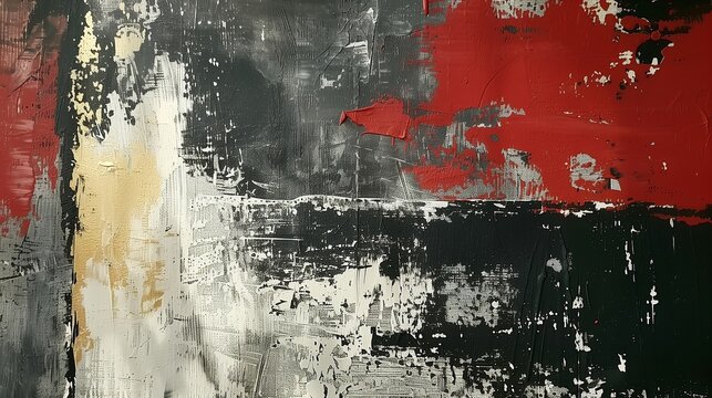 abstract painting in the light silver and gold style that combines black and red with white and grey tones background