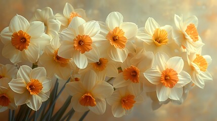 A cluster of golden daffodils, their sunny hues radiant against a backdrop of purest white, a beacon of hope and renewal.