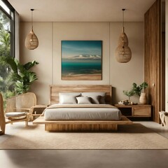 Cream Stone and Light Wood Bedroom