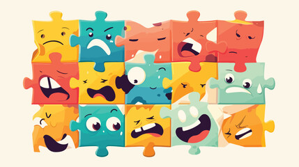 Abstract puzzle-shaped characters. Cute comic jigsa